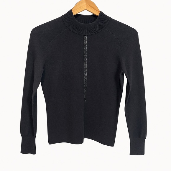 Elie Tahari Merino Wool Sweater NWT Black Metallic Trim Luxe Winter Knit Size S - Picture 2 of 9